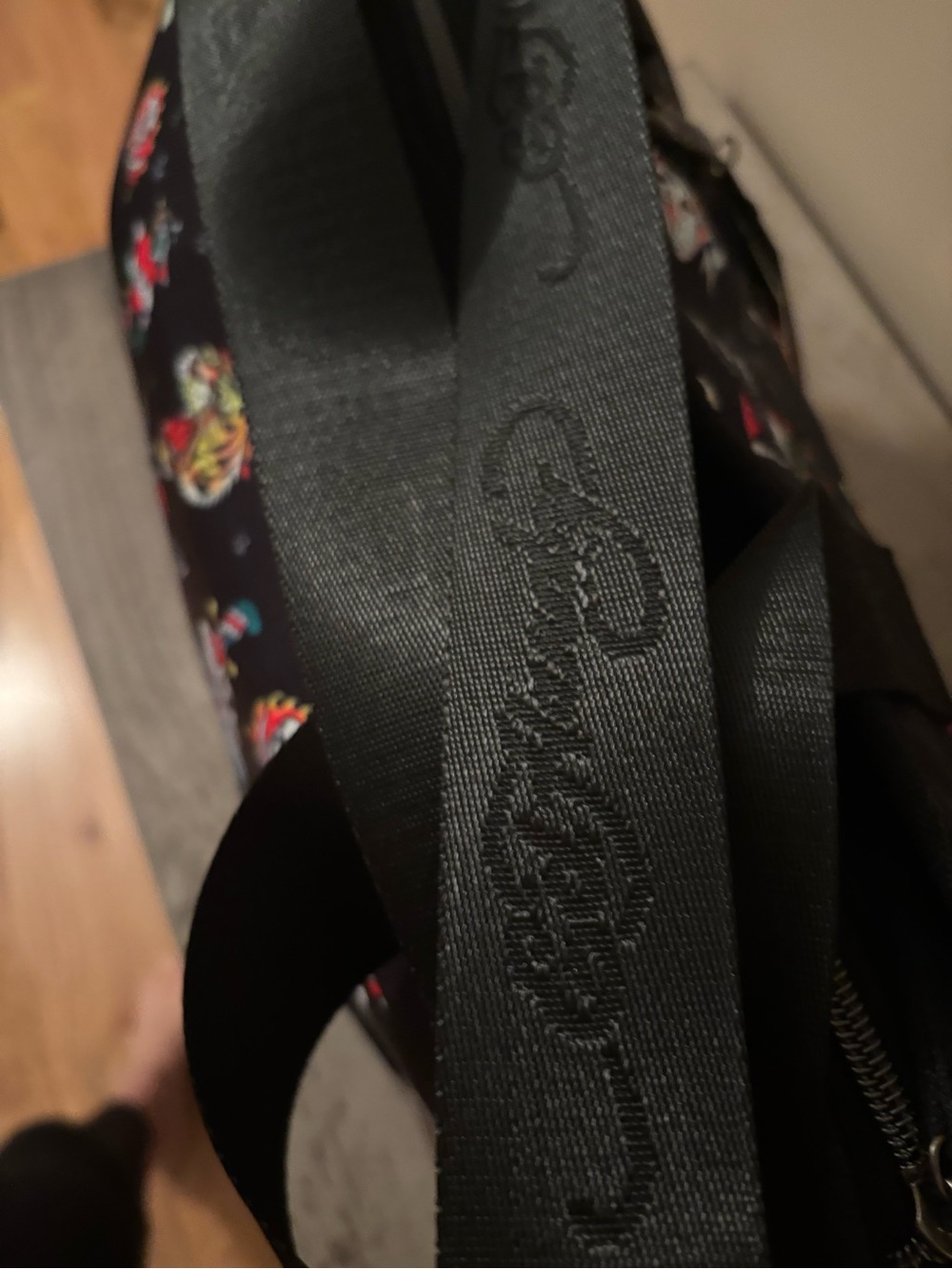 ED HARDY Black Tattoo-Print Canvas Tote Bag WITH CHAIN DETAIL NWT - Picture 4 of 9